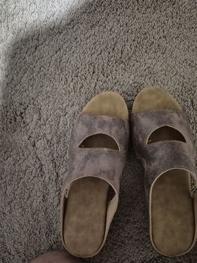 NOBO Taupe Open-Toe Slide Wedges